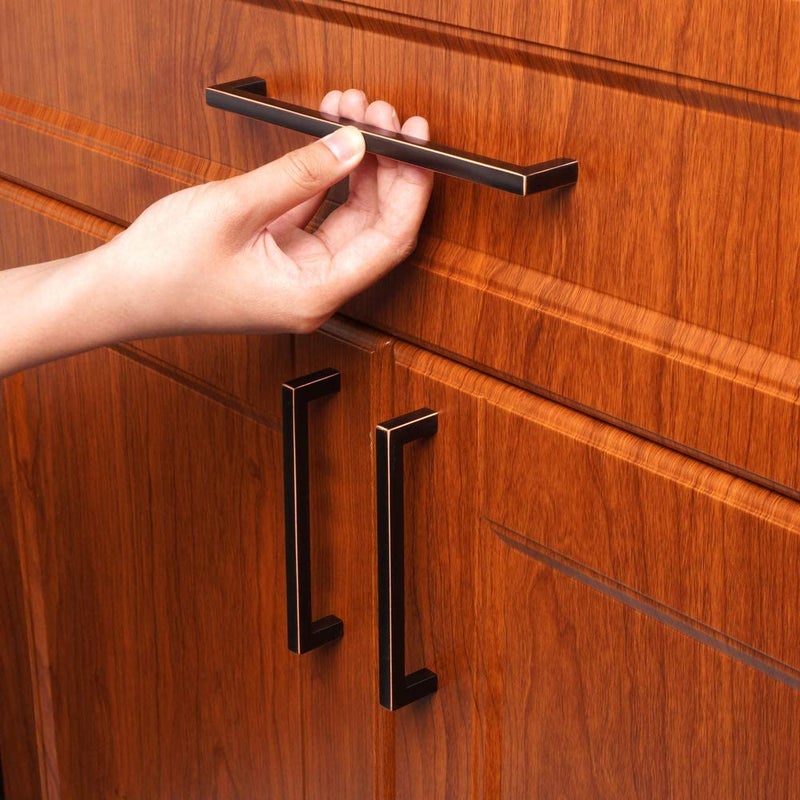 KOOFIZO Solid Square Bar Cabinet Handle - Oil Rubbed Bronze Furniture Pull, 7.6 Inch/192mm Screwhole Distance, 1-Piece for Kitchen Cupboard Door, Bedroom Dresser Drawer, Bathroom Wardrobe Hardware - Image 3